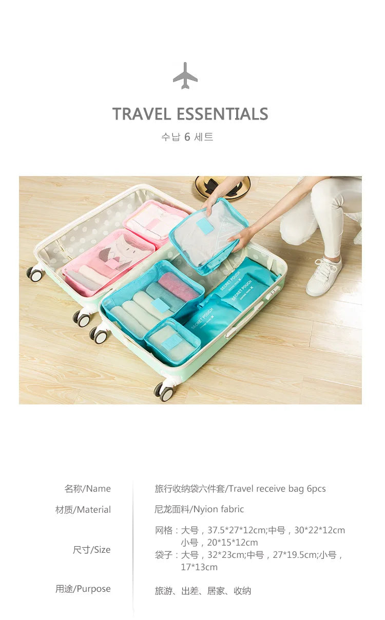 6pcs Set Travel Suitcase Organizer Bags Luggage Organizer