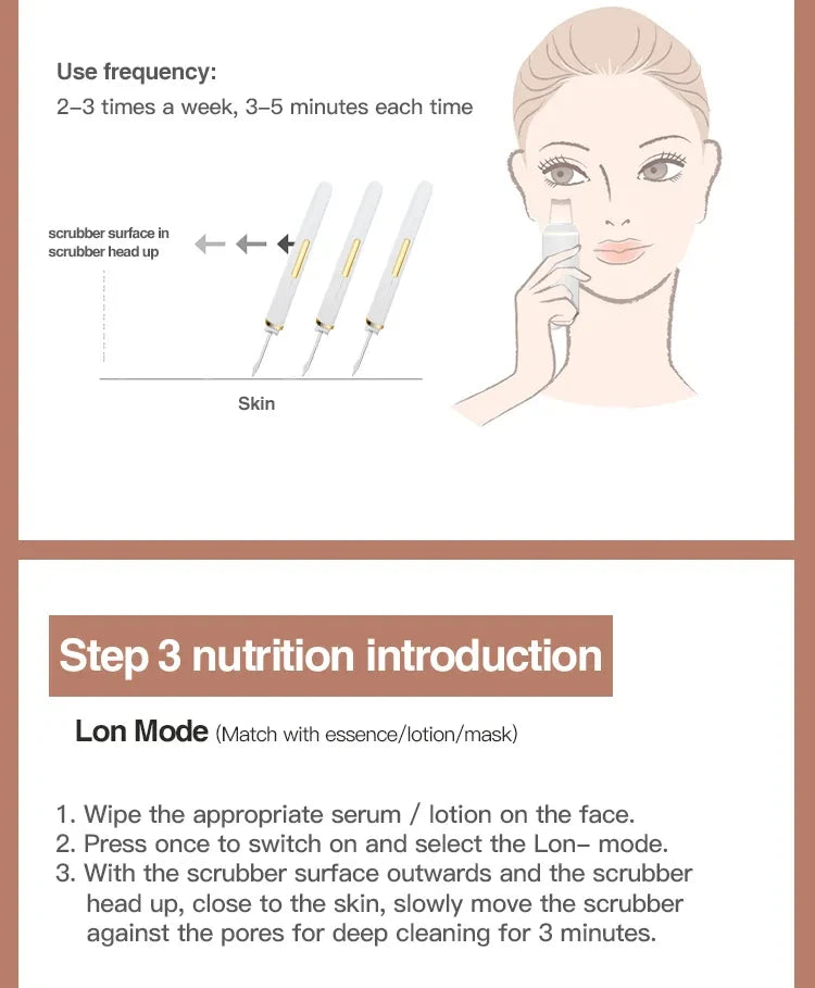 Ultrasonic Skin Scrubber Vibration Face Spatula Blackhead Remover Shovel Clean Cavitation Peeling Facial Lifting skin care